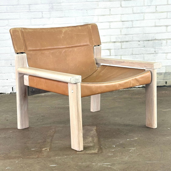 Image 1 of Tuigleren cognac kleurige fauteuil