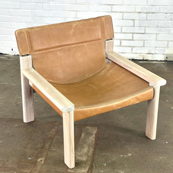 Image 1 of Tuigleren cognac kleurige fauteuil