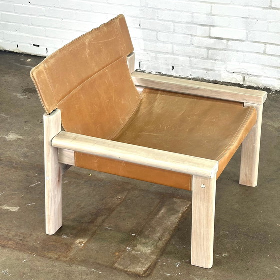 Image 1 of Tuigleren cognac kleurige fauteuil