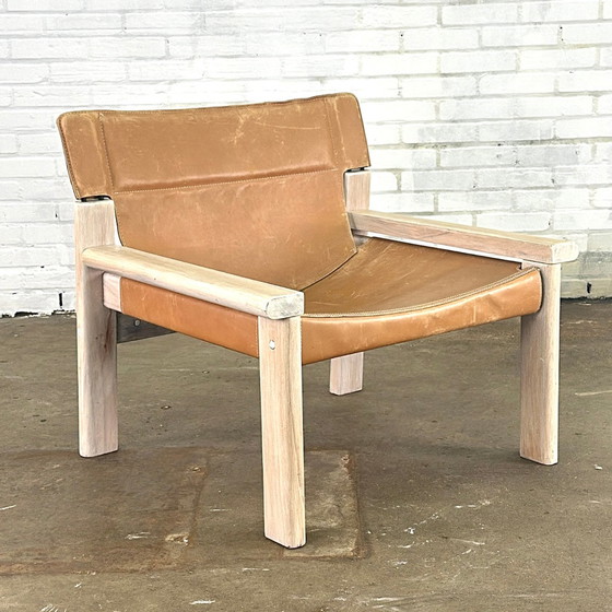 Image 1 of Tuigleren cognac kleurige fauteuil