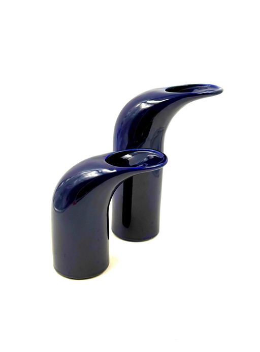 Space Age Set van 2 blauw keramische vazen, Italië Ca. 1970