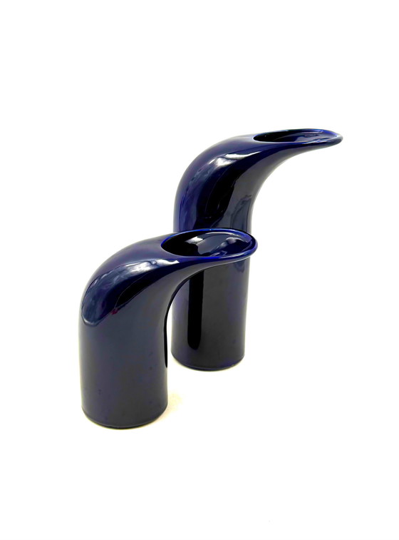 Image 1 of Space Age Set van 2 blauw keramische vazen, Italië Ca. 1970