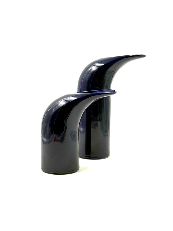 Image 1 of Space Age Set van 2 blauw keramische vazen, Italië Ca. 1970