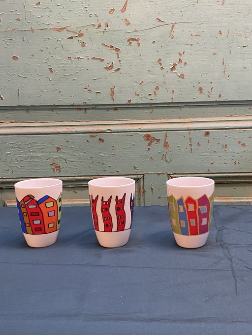 Set Van 6X Yong Gekleurde Koffiebekers Met Huizenprint