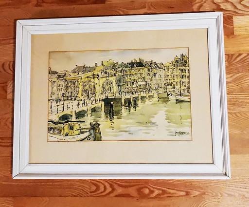 Aquarel Magere Brug Over De Amstel Te Amsterdam, Jan Korthals