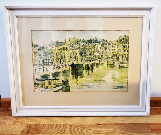 Aquarel Magere Brug Over De Amstel Te Amsterdam, Jan Korthals