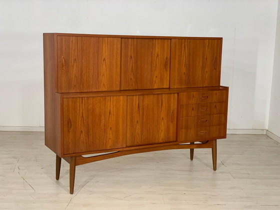 Image 1 of Deense teakhouten highboard kast woonkamer vintage