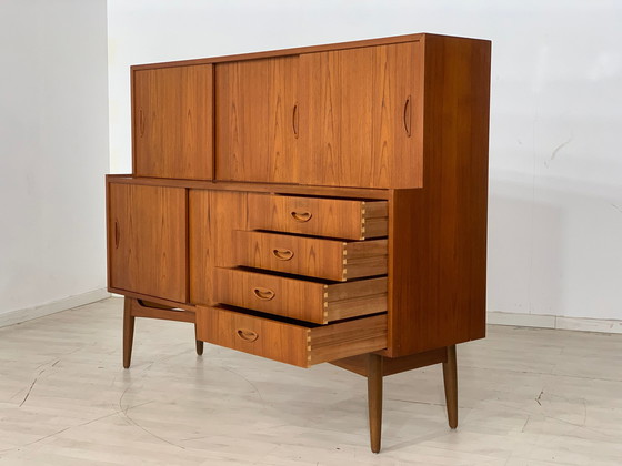 Image 1 of Deense teakhouten highboard kast woonkamer vintage