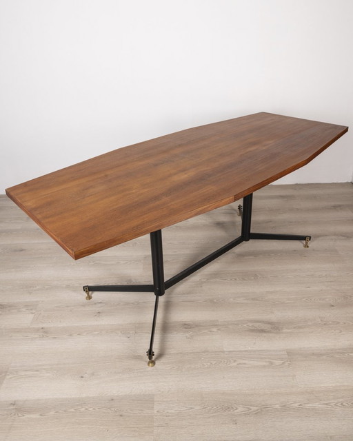 Vintage tafel uit 1960 in metaal en hout Italiaans ontwerp