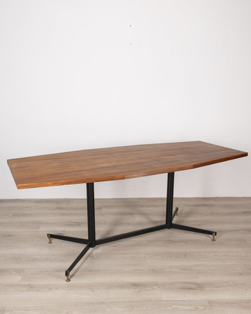 Vintage tafel uit 1960 in metaal en hout Italiaans ontwerp