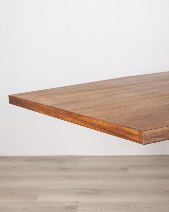 Image 1 of Vintage tafel uit 1960 in metaal en hout Italiaans ontwerp