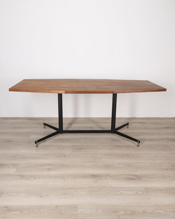 Image 1 of Vintage tafel uit 1960 in metaal en hout Italiaans ontwerp