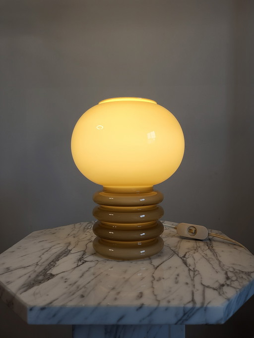 Vintage opaline glazen tafellamp, De Rupel NV, Boom, Herwig en Frank Sterckx, jaren 60 en 70