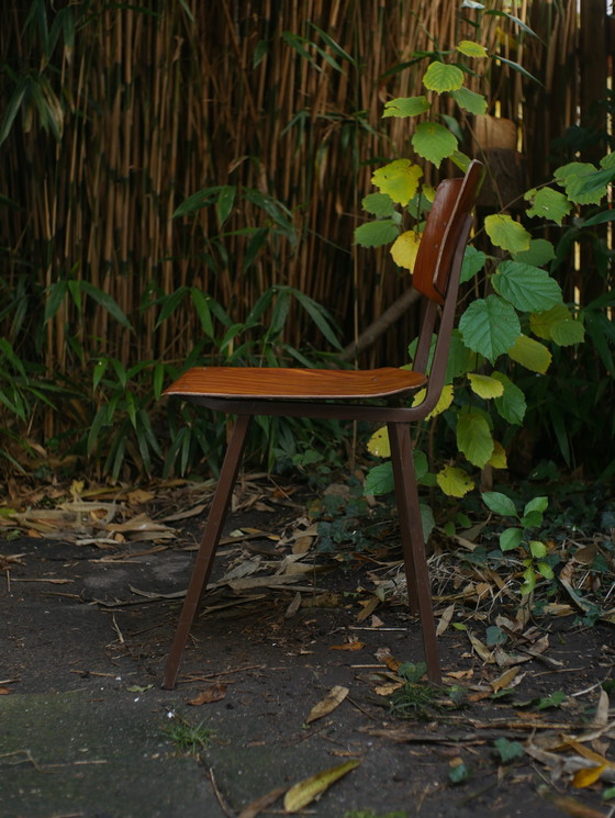 Image 1 of 4X Marko Kwartet 60S Vintage Stoelen - Pagholz (Met Hars Bekleed Hout) - Bruin Frame