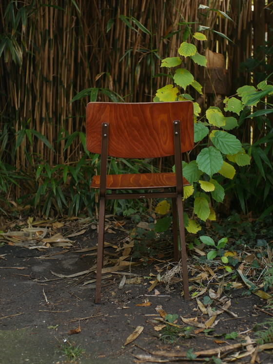 Image 1 of 4X Marko Kwartet 60S Vintage Stoelen - Pagholz (Met Hars Bekleed Hout) - Bruin Frame