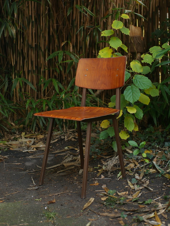 Image 1 of 4X Marko Kwartet 60S Vintage Stoelen - Pagholz (Met Hars Bekleed Hout) - Bruin Frame