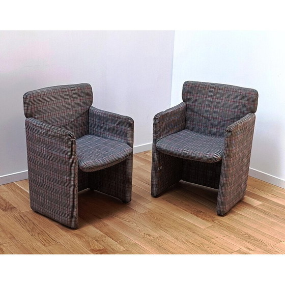 Image 1 of Paar vintage fauteuils in hout en geruite stof