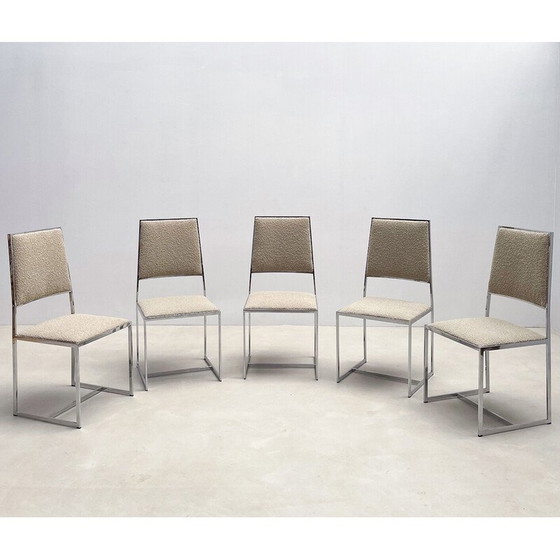 Image 1 of Set van 5 vintage stoelen van chroom en boucle stof, Italië 1970