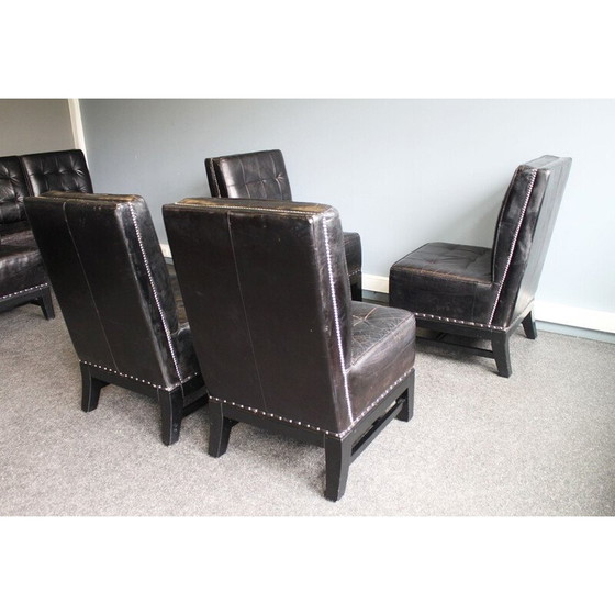 Image 1 of Zwart leren eetkamerstoel versierd met studs