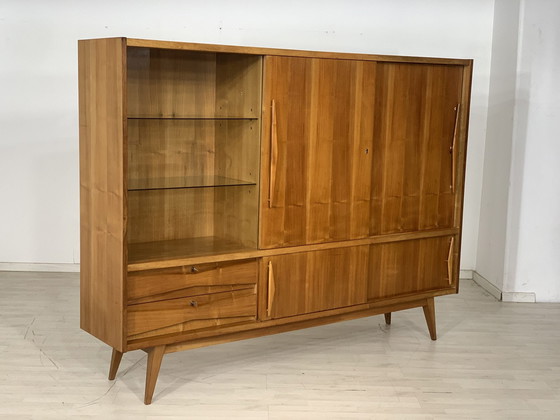 Image 1 of Mid Century highboard dressoir vakkenkast woonkamer kast dressoir harnas kast vintage