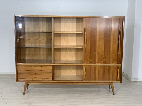 Image 1 of Mid Century highboard dressoir vakkenkast woonkamer kast dressoir harnas kast vintage