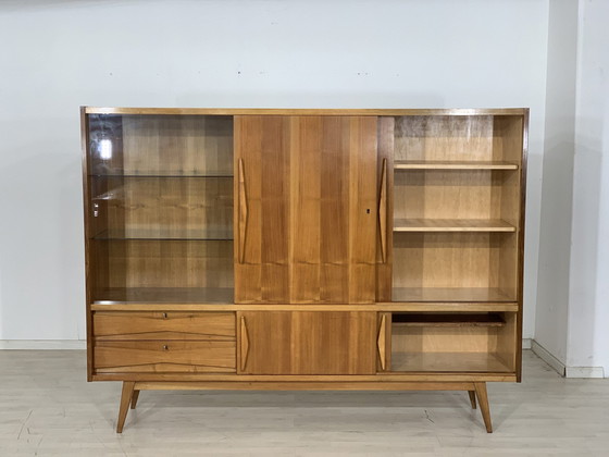 Image 1 of Mid Century highboard dressoir vakkenkast woonkamer kast dressoir harnas kast vintage