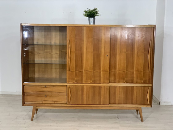 Image 1 of Mid Century highboard dressoir vakkenkast woonkamer kast dressoir harnas kast vintage