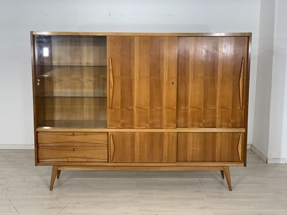 Image 1 of Mid Century highboard dressoir vakkenkast woonkamer kast dressoir harnas kast vintage