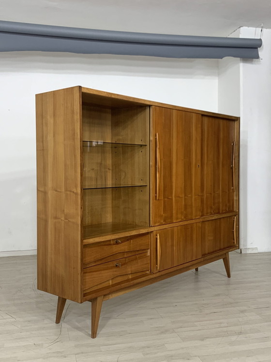 Image 1 of Mid Century highboard dressoir vakkenkast woonkamer kast dressoir harnas kast vintage