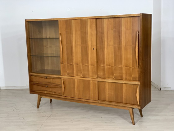 Image 1 of Mid Century highboard dressoir vakkenkast woonkamer kast dressoir harnas kast vintage