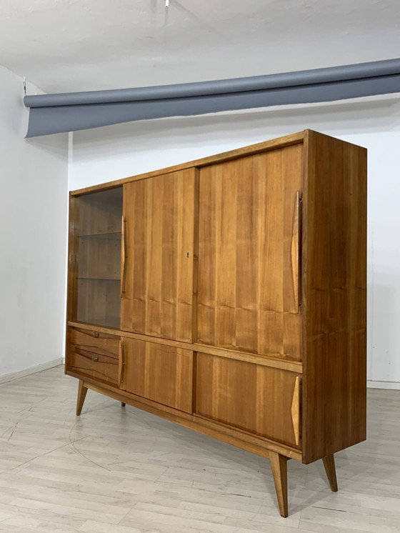 Image 1 of Mid Century highboard dressoir vakkenkast woonkamer kast dressoir harnas kast vintage