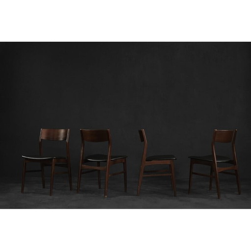 Set van 4 vintage Scandinavische eetkamerstoelen in beukenhout en palissander, Denemarken 1960