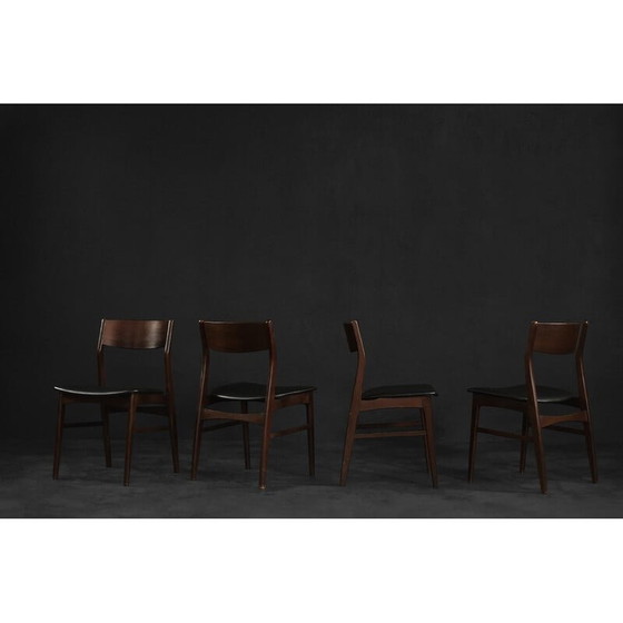Image 1 of Set van 4 vintage Scandinavische eetkamerstoelen in beukenhout en palissander, Denemarken 1960