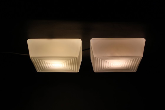Image 1 of 1970S Paar melkglas vierkante plafondlampen, Tsjecho-Slowakije