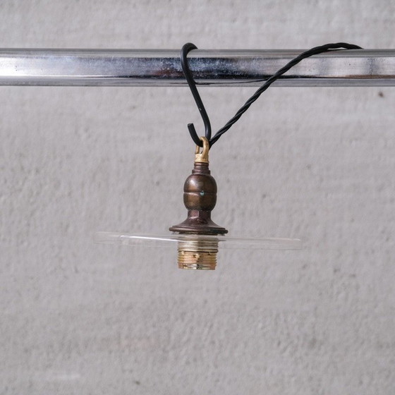 Image 1 of Set van 6 vintage hanglampen van messing en glas, Nederland 1950