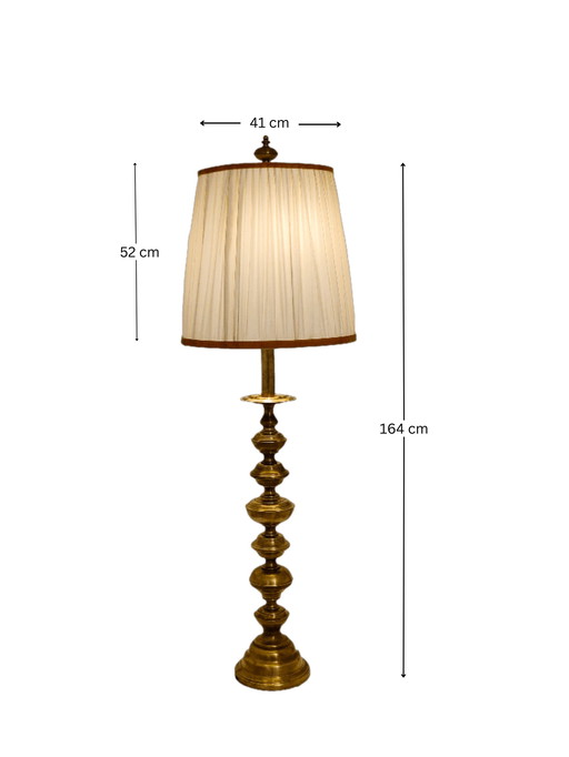 Antieke Messing Lamp, staande lamp met prachtige crèmekleurige kap, goud Messing