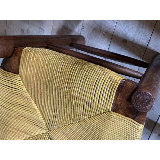 Image 1 of Set van 6 vintage strostoelen van Georges Robert, Frankrijk 1950