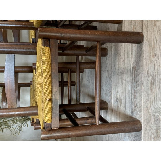 Image 1 of Set van 6 vintage strostoelen van Georges Robert, Frankrijk 1950