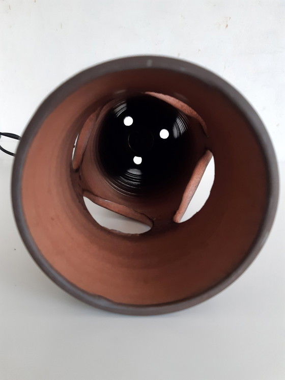 Image 1 of Bruine Keramieken Aardewerken Vintage Brutalist Hanglamp