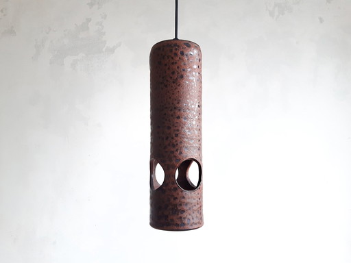 Bruine Keramieken Aardewerken Vintage Brutalist Hanglamp