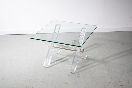 Image 1 of Bijzettafel van glas, Lucite en messing