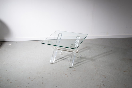 Image 1 of Bijzettafel van glas, Lucite en messing