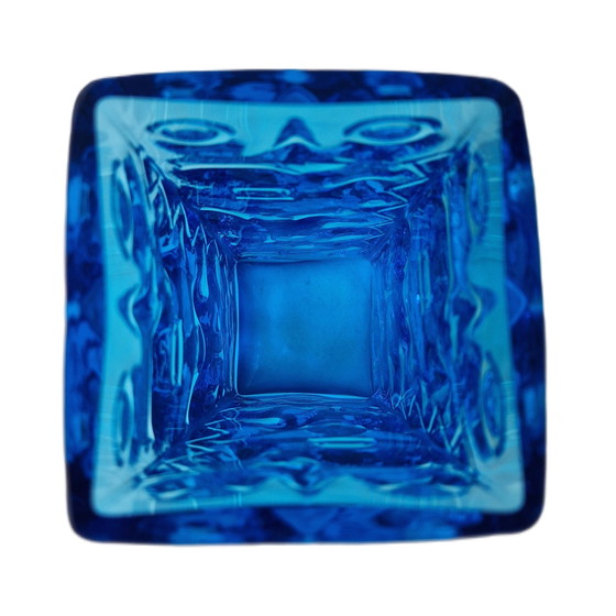 Image 1 of Eneryda Glasbruk - Vierkante Blauwe Vaas Met Geometrisch Decor