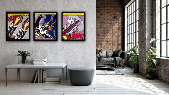 Image 1 of Roy Lichtenstein: "Triptychon, As I Opened Fire" - Stedelijk Museum Amsterdam 1964, Limited Edition, 3 Offset Lithographs