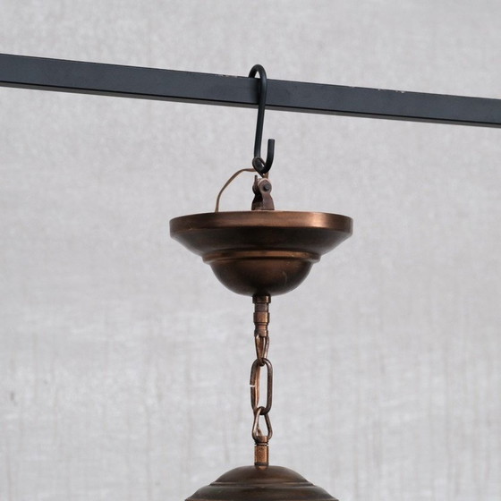 Image 1 of Vintage bol hanglamp van gepatineerd messing en gegraveerd glas, Italië 1960
