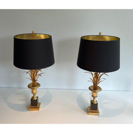 Image 1 of Paar vintage palmboom lampen in chroom en messing, Frankrijk 1970