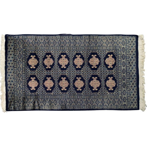 Vintage blauw Bukhara oosters handgeweven tapijt van Ikea, Pakistan 1960