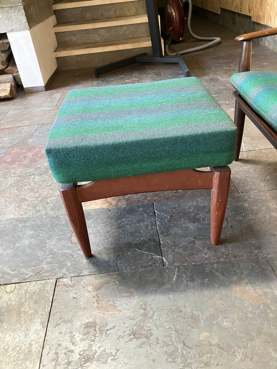 Image 1 of Mid Century Scandinavische Teakhouten Loungestoel met rieten rug Circa 1950S