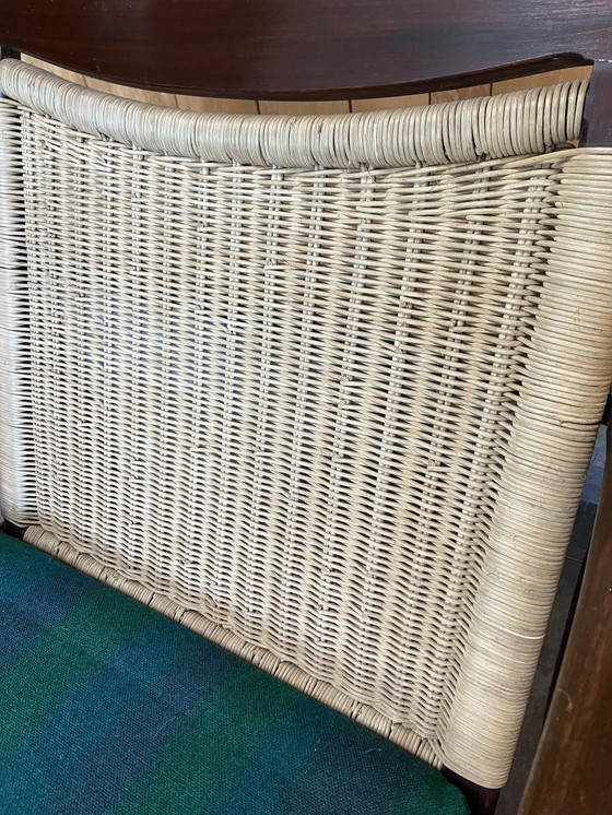 Image 1 of Mid Century Scandinavische Teakhouten Loungestoel met rieten rug Circa 1950S