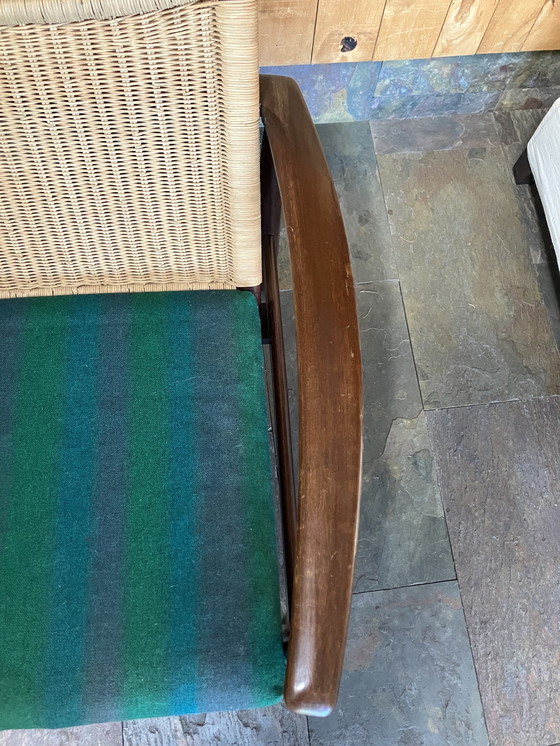 Image 1 of Mid Century Scandinavische Teakhouten Loungestoel met rieten rug Circa 1950S